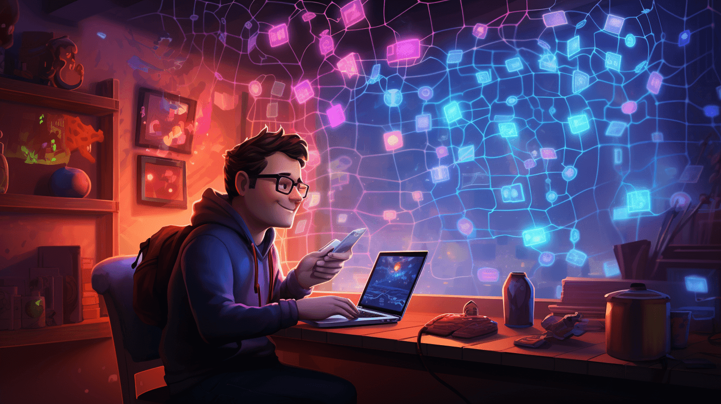 Developer managing multiple Claude AI chat windows efficiently from a cozy home office