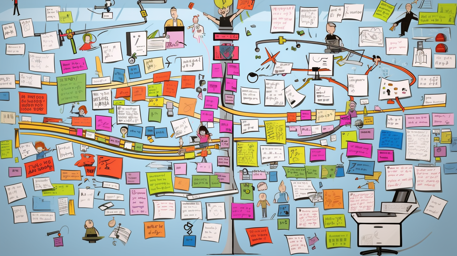 A disorganized scrum board representing Agile chaos