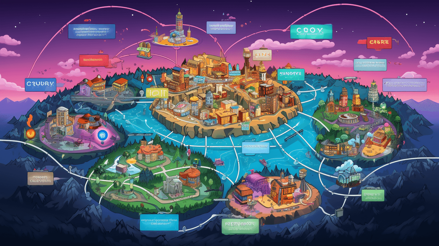 A map showing different Federated Graphs as neighborhoods in Cosmo city