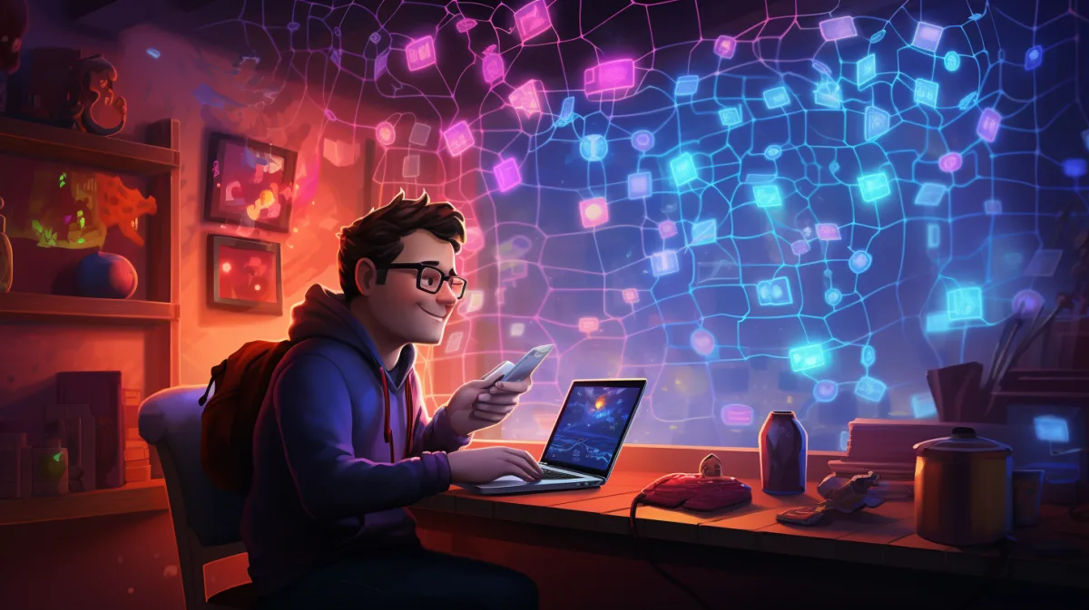 Developer managing multiple Claude AI chat windows efficiently from a cozy home office