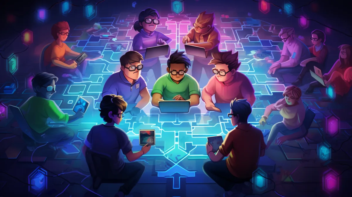 Multiple developer characters each tending their own subgraph