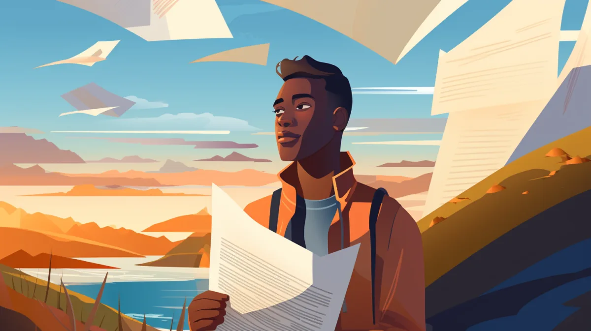 Image of a person holding a well-crafted resume, surrounded by a competitive job market field